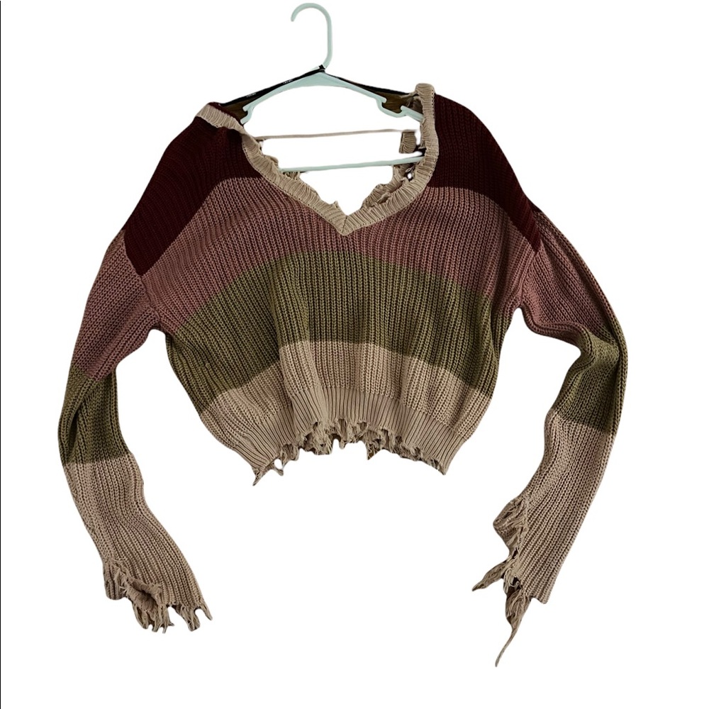 Fringe crop top sweater